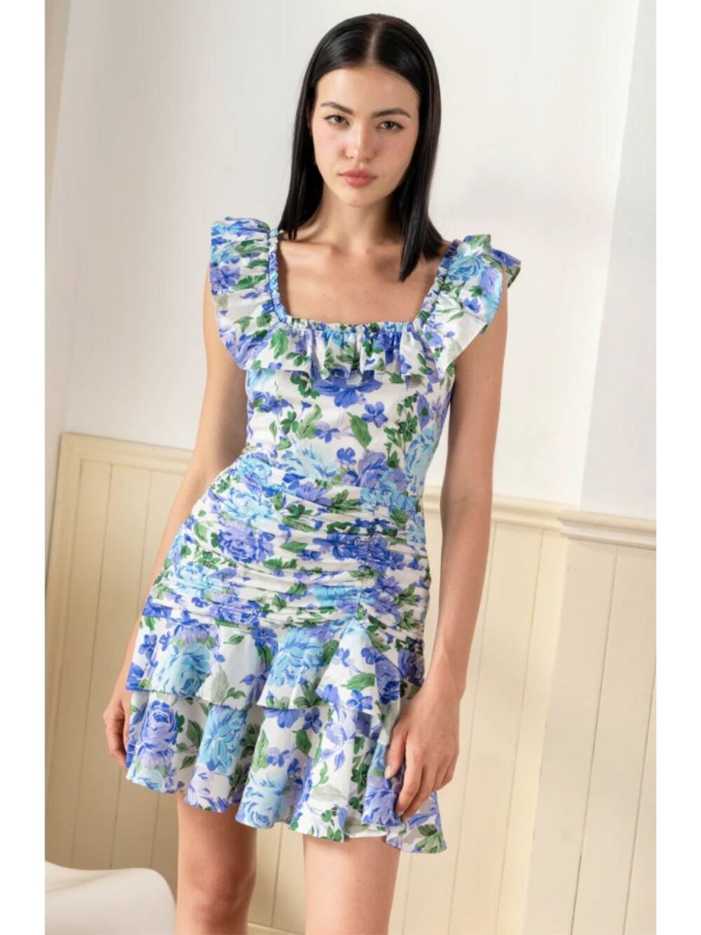 NWT Yumi Kim Frankie Dress Dreamland Cyan Floral White Purple Blue XS